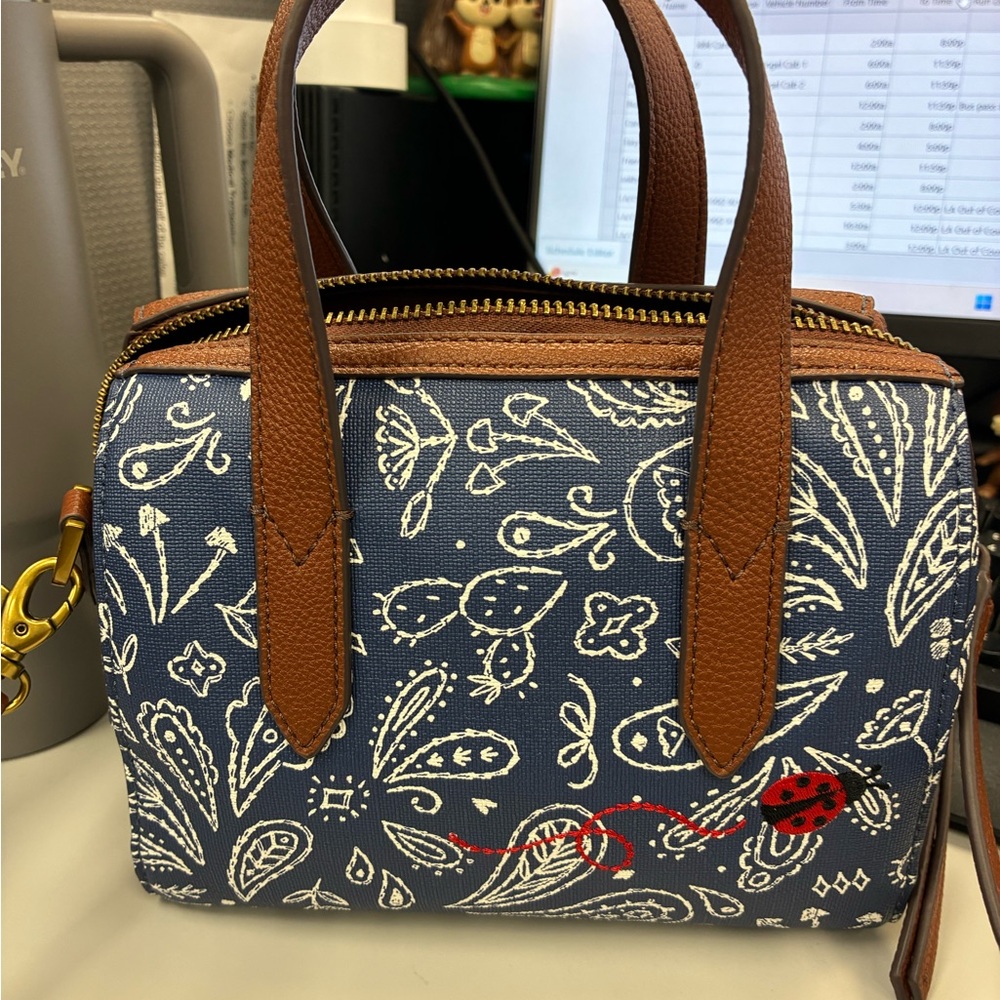 Fossil Blue and Brown Crossbody Bag